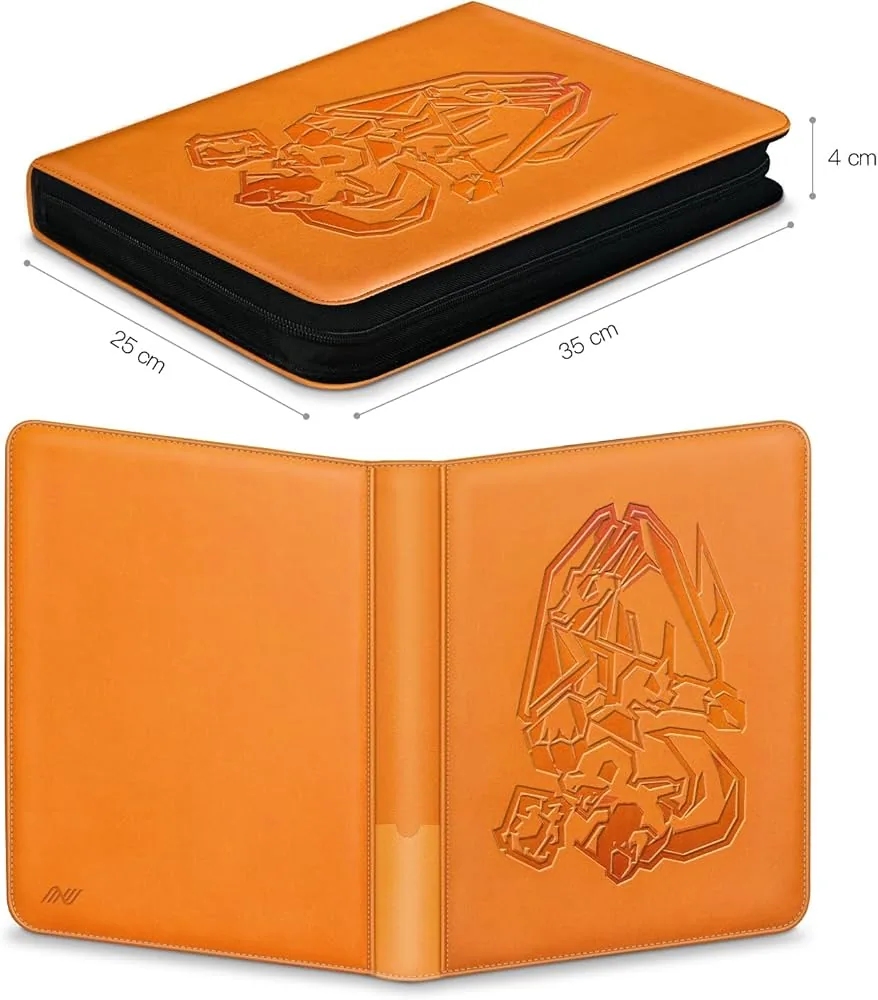 Ravader Dragon Embossed PU Leather Binder Orange — Open Interior